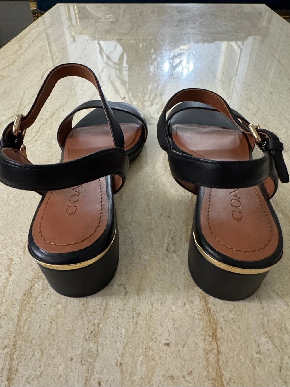 New Coach Black Leather Slingback Sandals.
